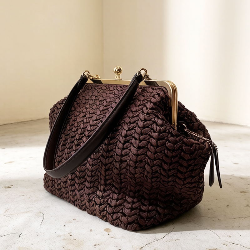 Women'S Raffia Bags - Handgeweven Kisslock Frame Schouder Raffia Strandtassen
