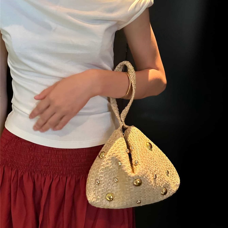 Women'S Raffia Bags - Driehoekige geweven stro clutch tas met