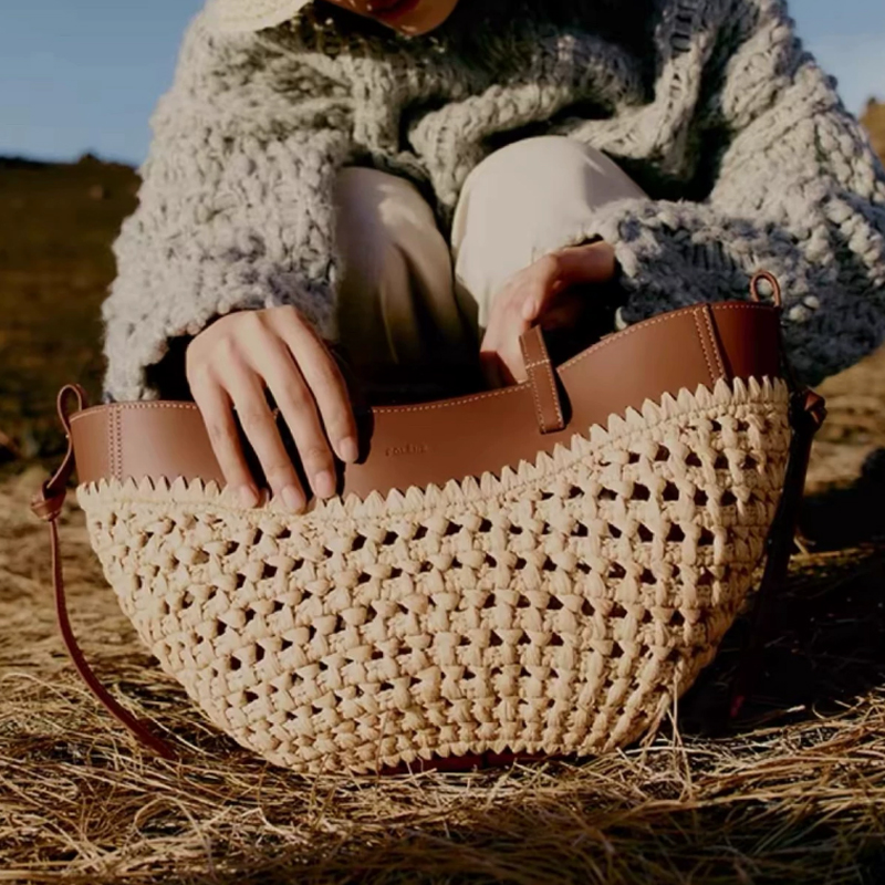 Women'S Raffia Bags - 2026 Zomer Hollow-out Raffia en Kunstleer