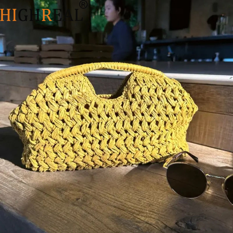 Women'S Raffia Bags - Elegante Dames Keten Geweven Handtas Stro