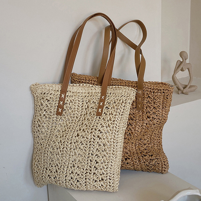 Vierkante holle stro strandtas - Women'S Raffia Bags recensie en prijs
